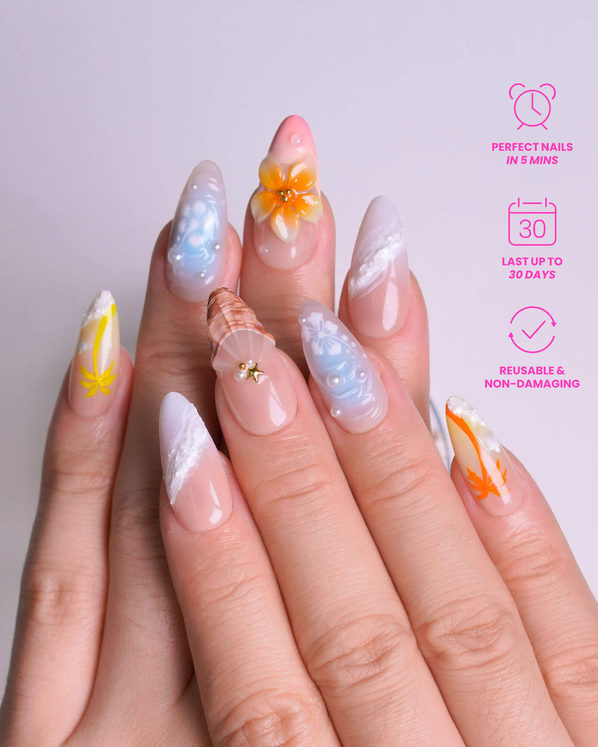 Tropical Bliss 3D Fresh Almond Press On Nails