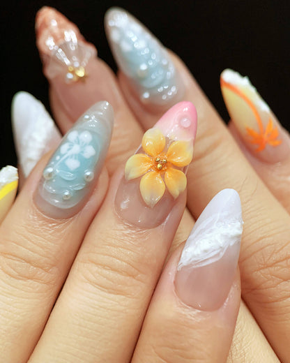 Tropical Bliss 3D Fresh Almond Press On Nails