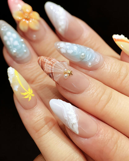 Tropical Bliss 3D Fresh Almond Press On Nails