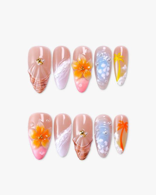 Tropical Bliss 3D Fresh Almond Press On Nails
