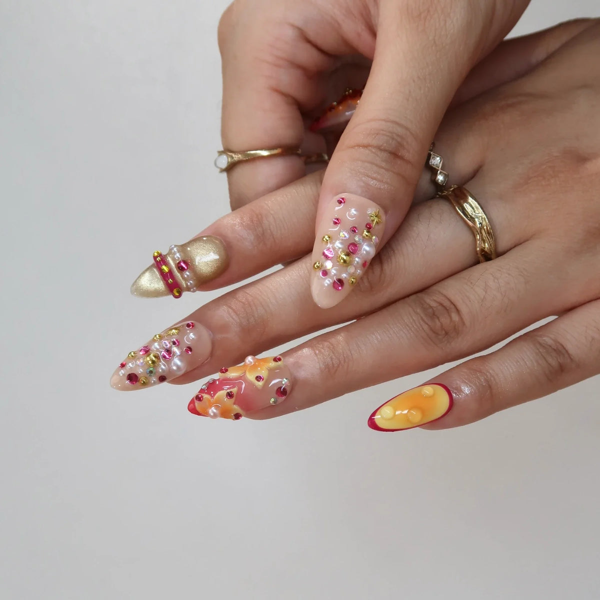 Tropical Cocktail French Fresh Almond Press On Nails
