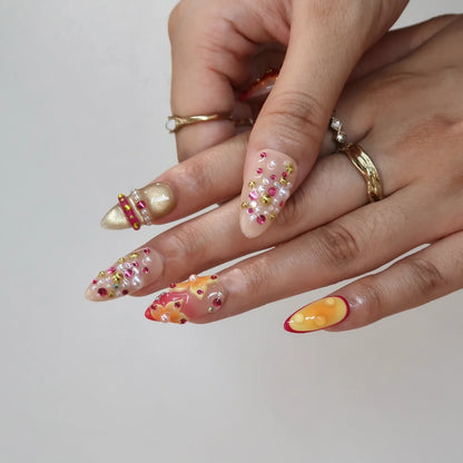 Tropical Cocktail French Fresh Almond Press On Nails