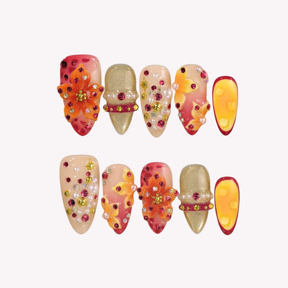Tropical Cocktail French Fresh Almond Press On Nails