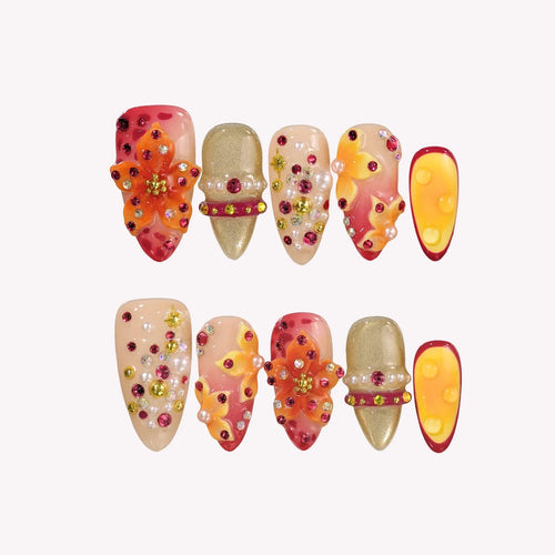 Tropical Cocktail French Fresh Almond Press On Nails