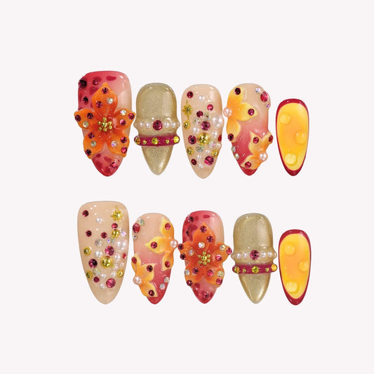 Tropical Cocktail French Fresh Almond Press On Nails