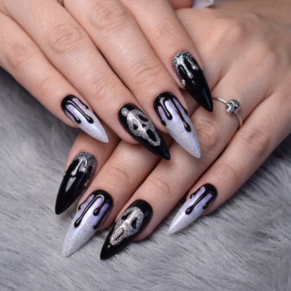 Midnight Scream Cat-Eye Drip Glitter Stiletto Press On Nails