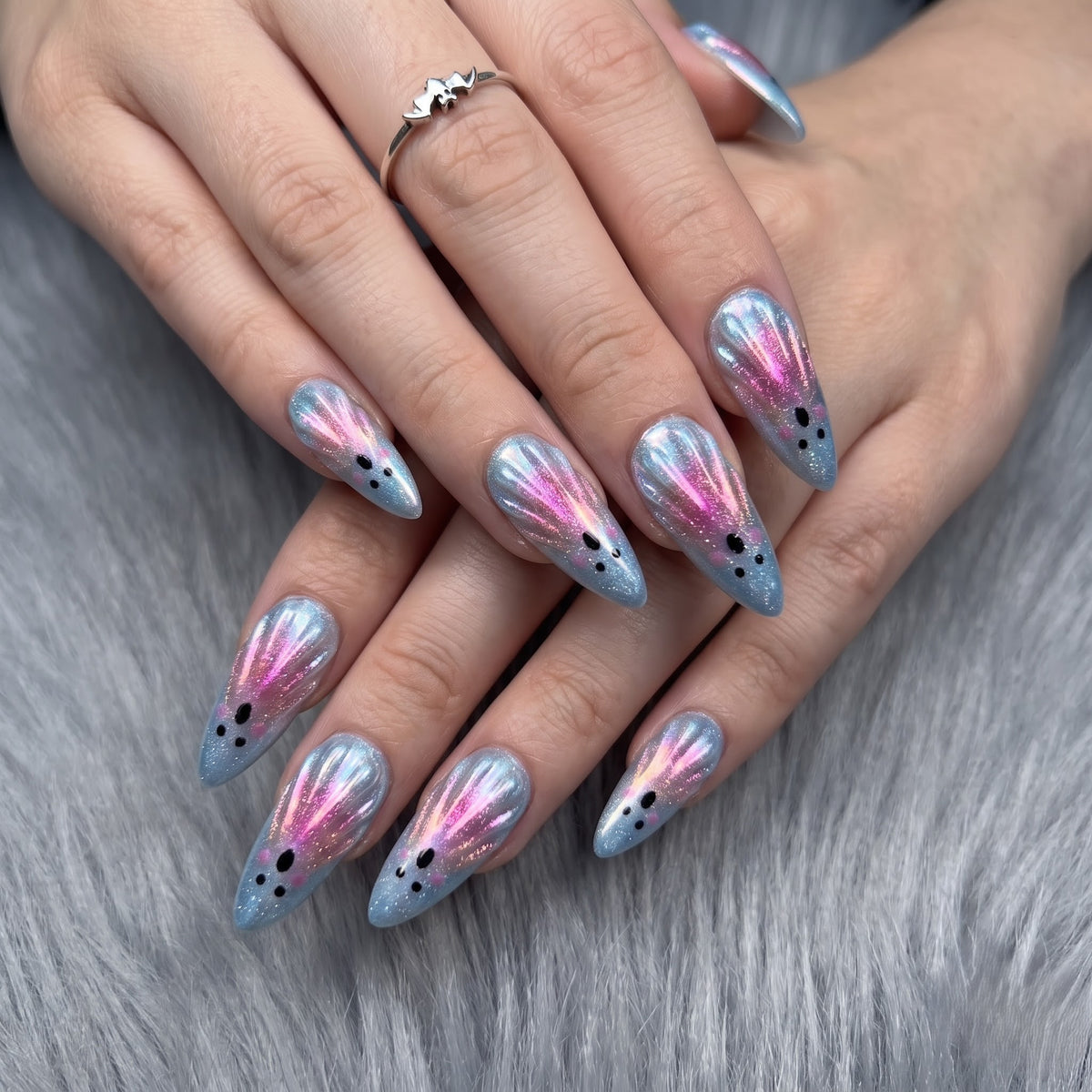 Boo Ghost Cat-Eye Spooky Almond Press On Nails