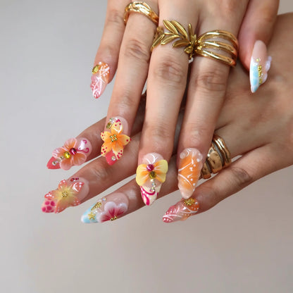 Warm & Colorful Aura Fresh Almond Press On Nails