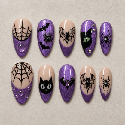 Amethyst Web Cat Eye Spooky Almond Press On Nails