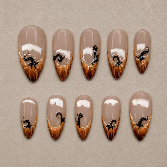 Caramel Drip French Spooky Almond Press On Nails