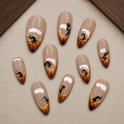 Caramel Drip French Spooky Almond Press On Nails