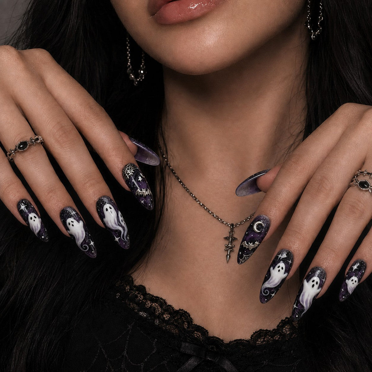 Celestial Haunt 3D Spooky Almond Press On Nails