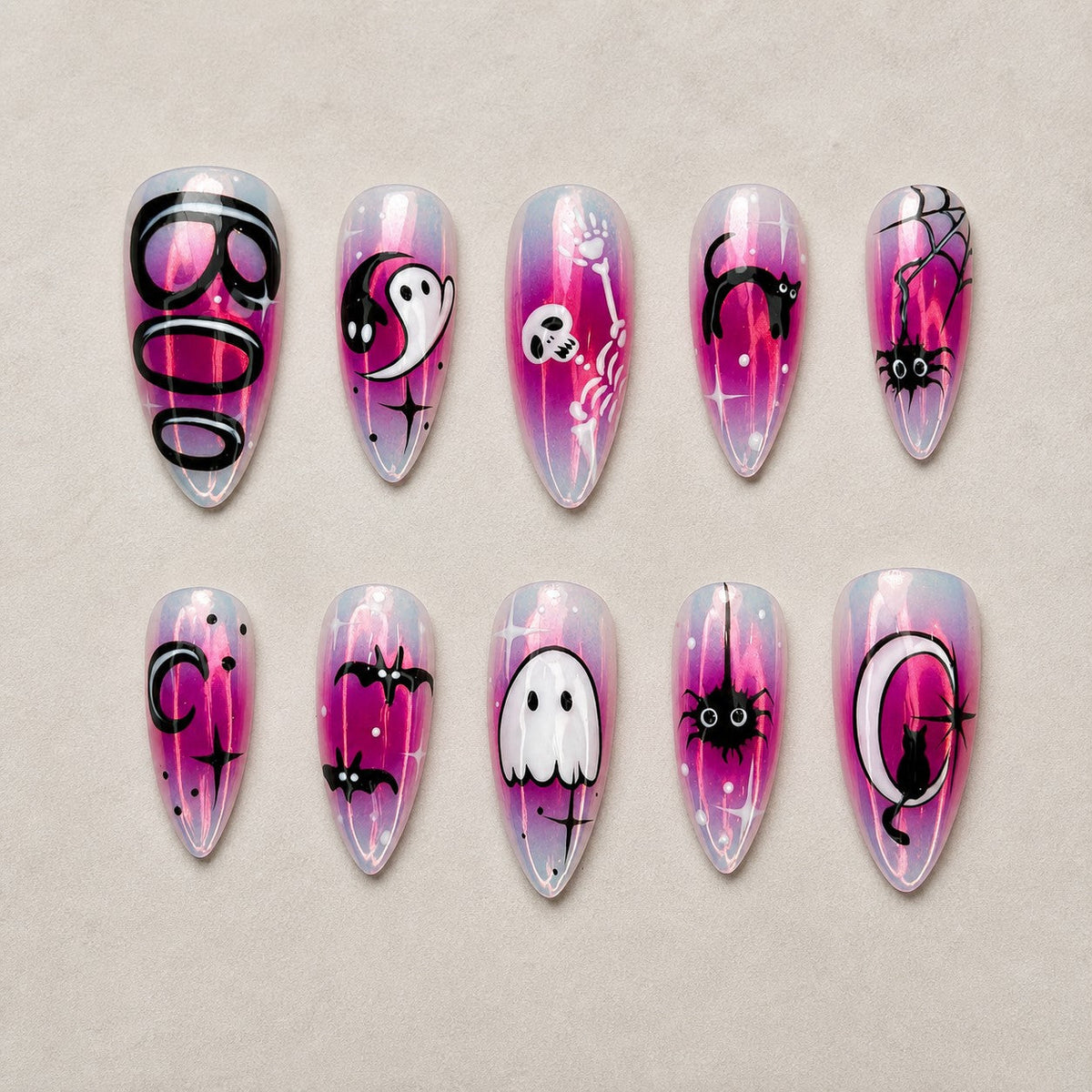 Chrome Boo Spooky Almond Press On Nails