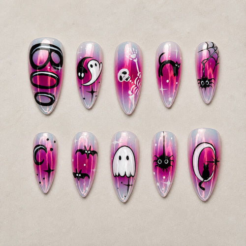 Chrome Boo Spooky Almond Press On Nails