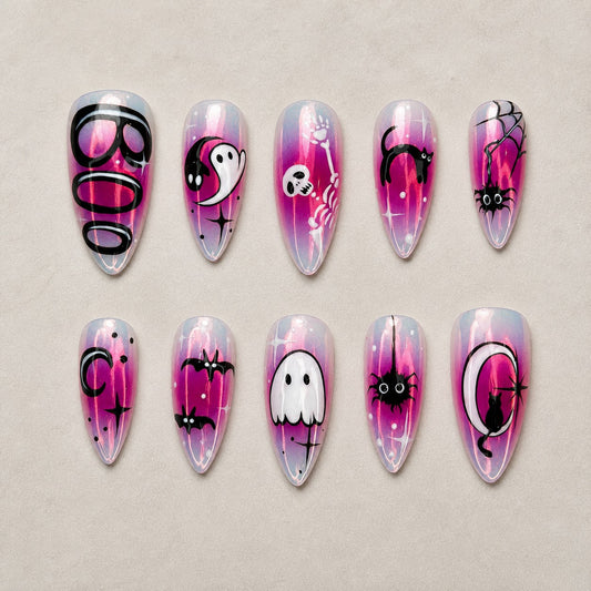 Chrome Boo Spooky Almond Press On Nails