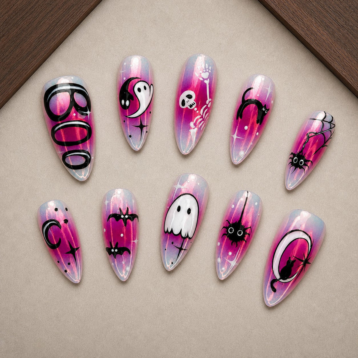 Chrome Boo Spooky Almond Press On Nails