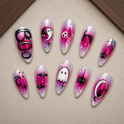 Chrome Boo Spooky Almond Press On Nails