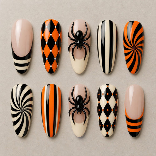 Circus Widow 3D Spooky Almond Press On Nails