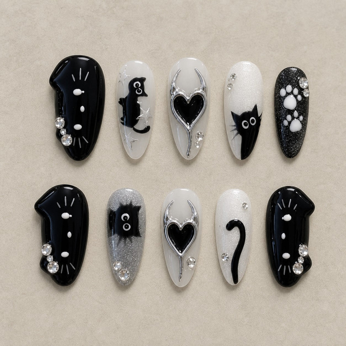 Moonlit Whiskers Chrome Spooky Almond Press On Nails