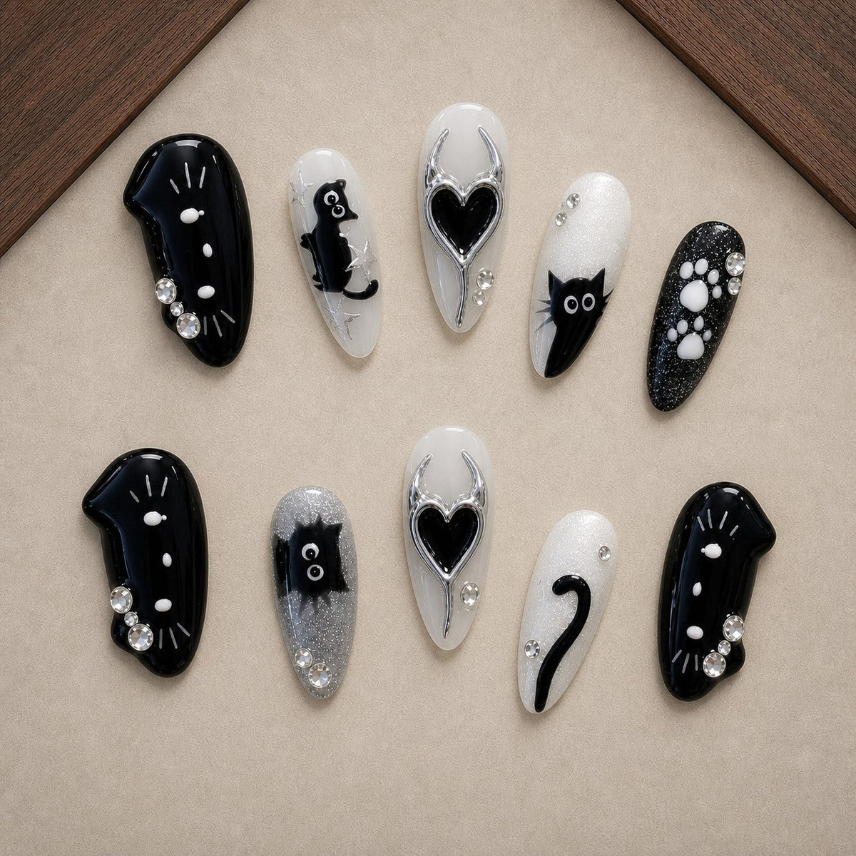 Moonlit Whiskers Chrome Spooky Almond Press On Nails