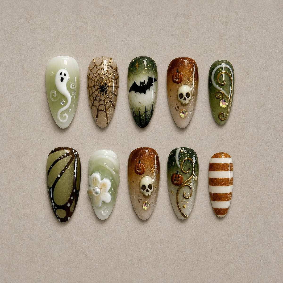 Mossy Relic 3D Spooky Almond Press On Nails
