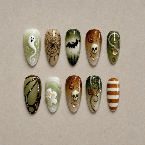 Mossy Relic 3D Spooky Almond Press On Nails