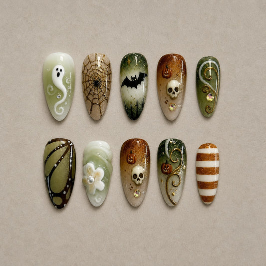 Mossy Relic 3D Spooky Almond Press On Nails