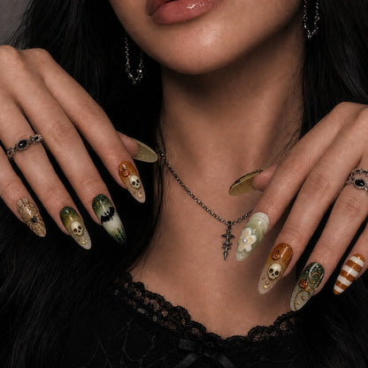 Mossy Relic 3D Spooky Almond Press On Nails