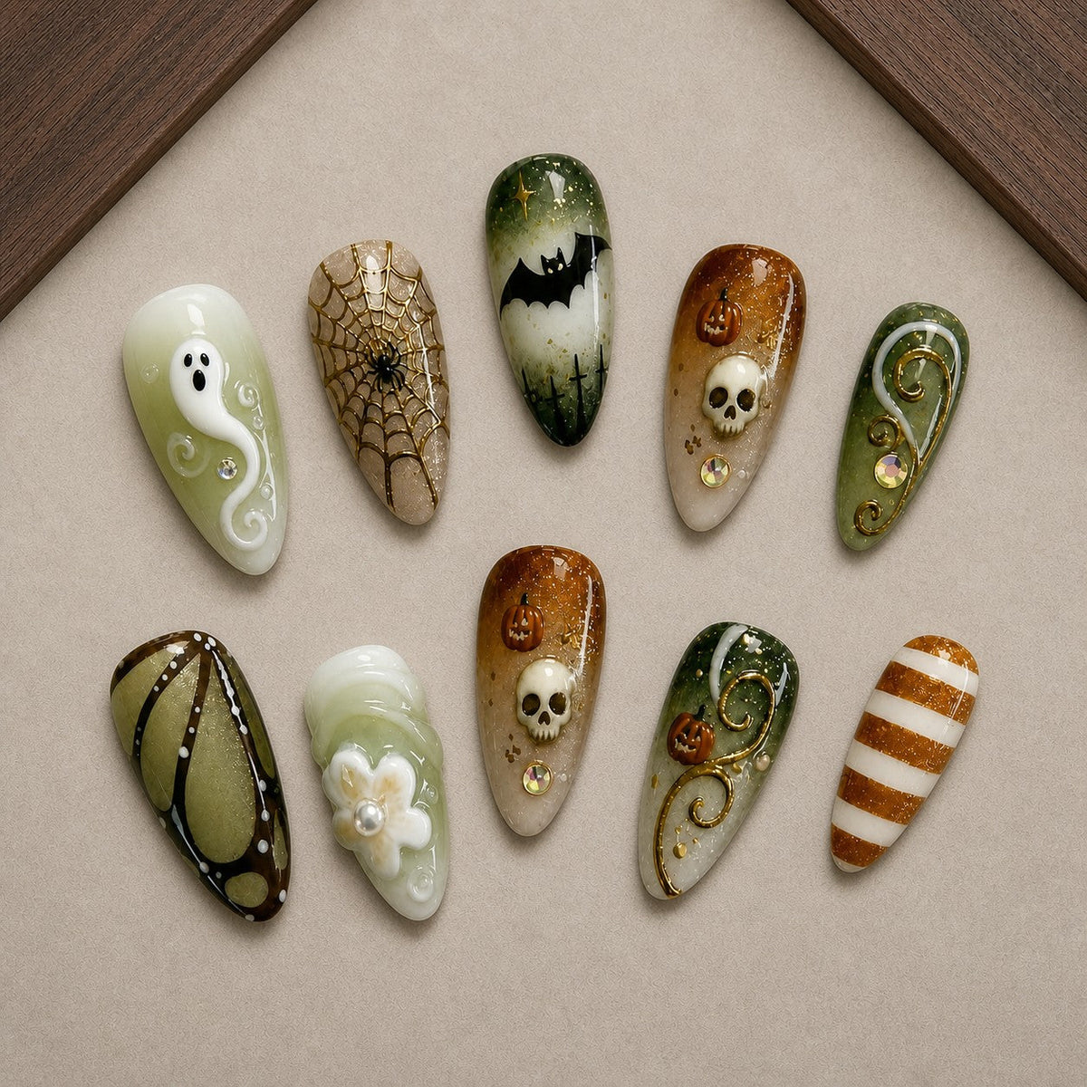 Mossy Relic 3D Spooky Almond Press On Nails