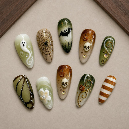 Mossy Relic 3D Spooky Almond Press On Nails
