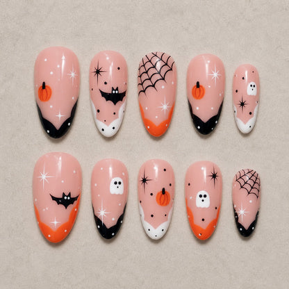 Peachy Phantom French Spooky Almond Press On Nails