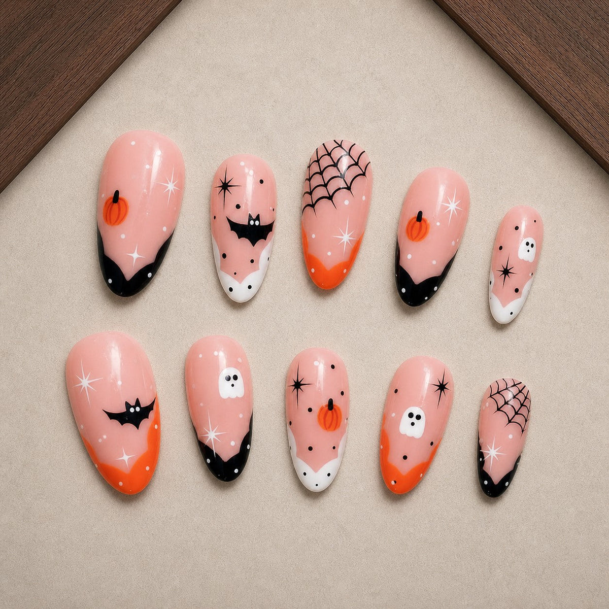 Peachy Phantom French Spooky Almond Press On Nails