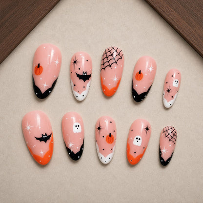 Peachy Phantom French Spooky Almond Press On Nails
