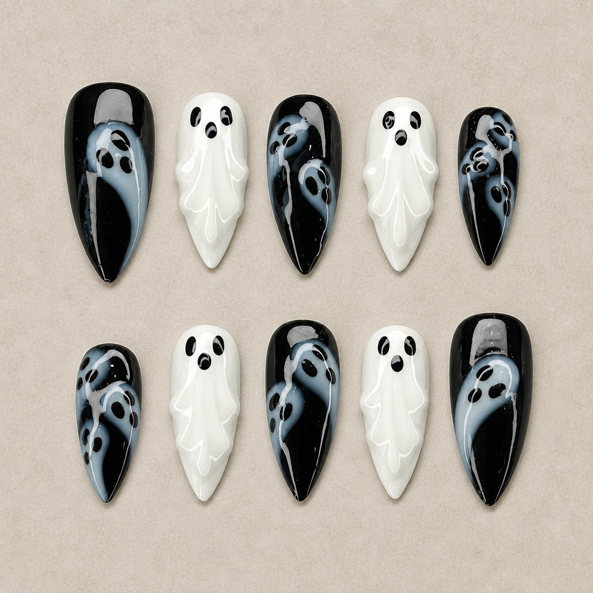 Phantom Noir 3D Spooky Almond Press On Nails