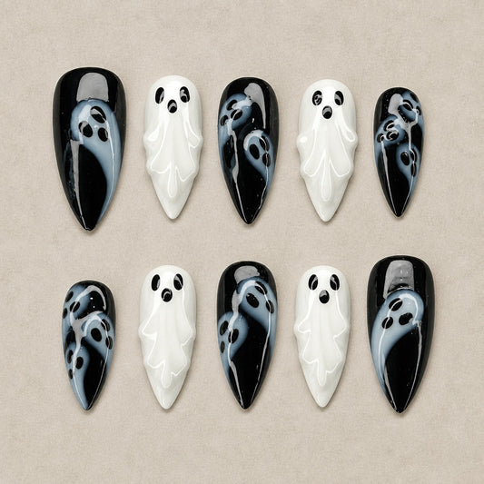 Phantom Noir 3D Spooky Almond Press On Nails