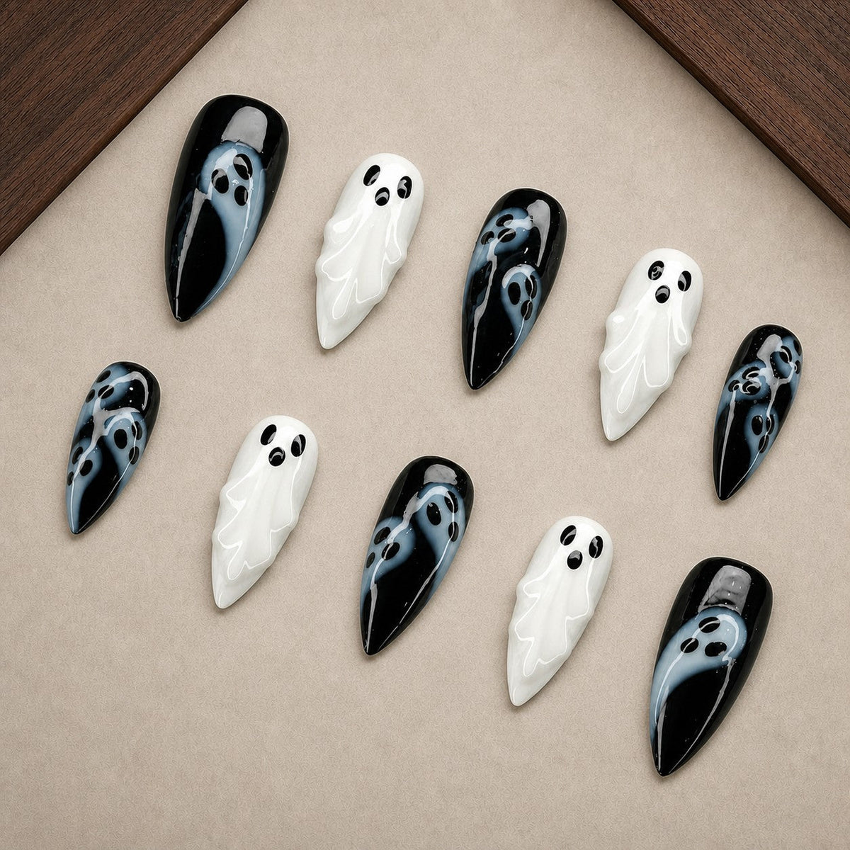 Phantom Noir 3D Spooky Almond Press On Nails