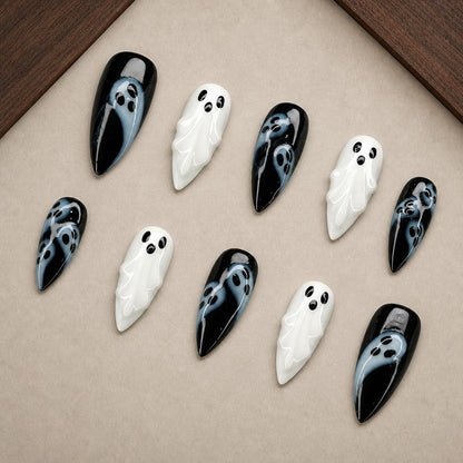 Phantom Noir 3D Spooky Almond Press On Nails