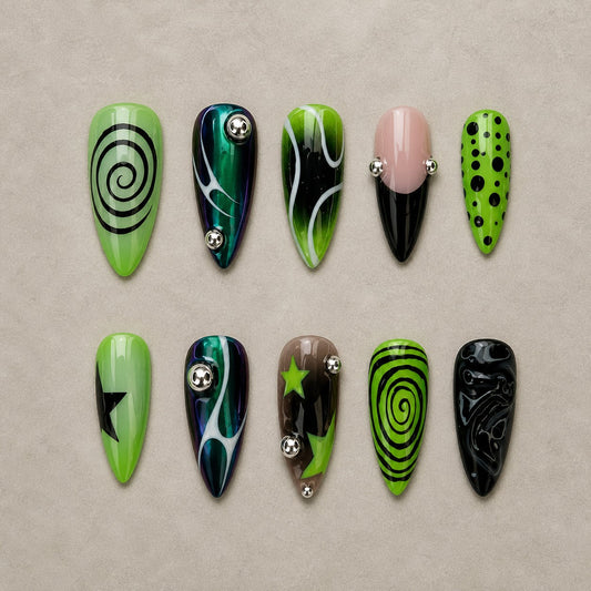 Toxic Swirl Cat Eye Spooky Almond Press On Nails