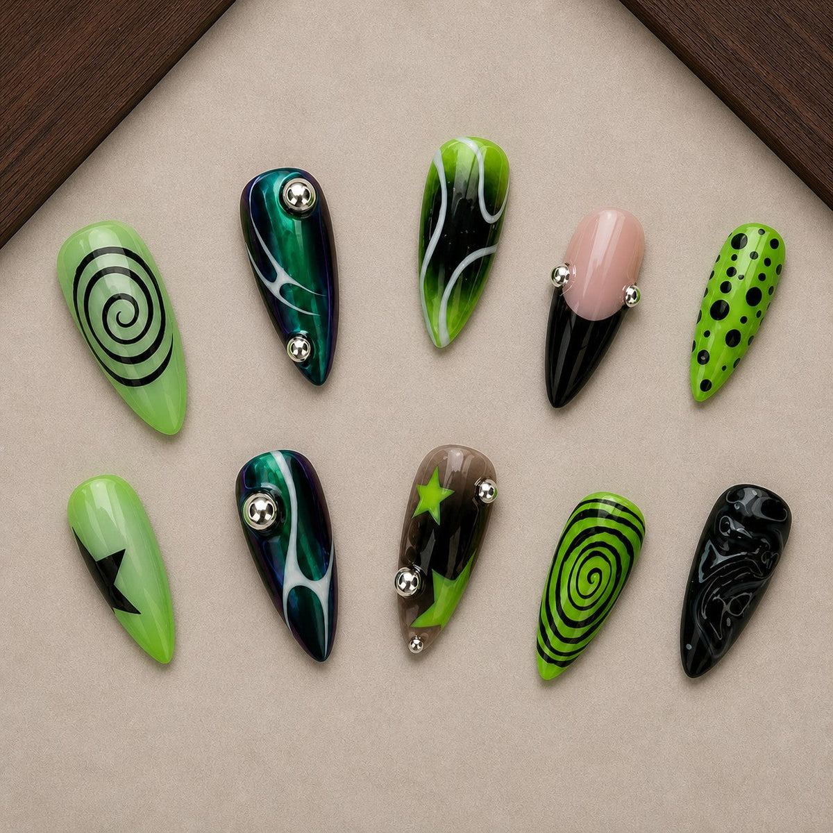 Toxic Swirl Cat Eye Spooky Almond Press On Nails