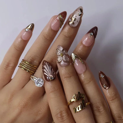 Velvet Ember Cat Eye Elegant Almond Press On Nails