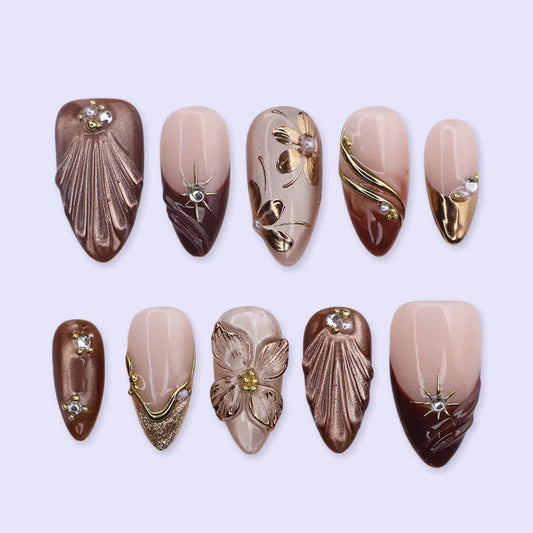 Velvet Ember Cat Eye Elegant Almond Press On Nails