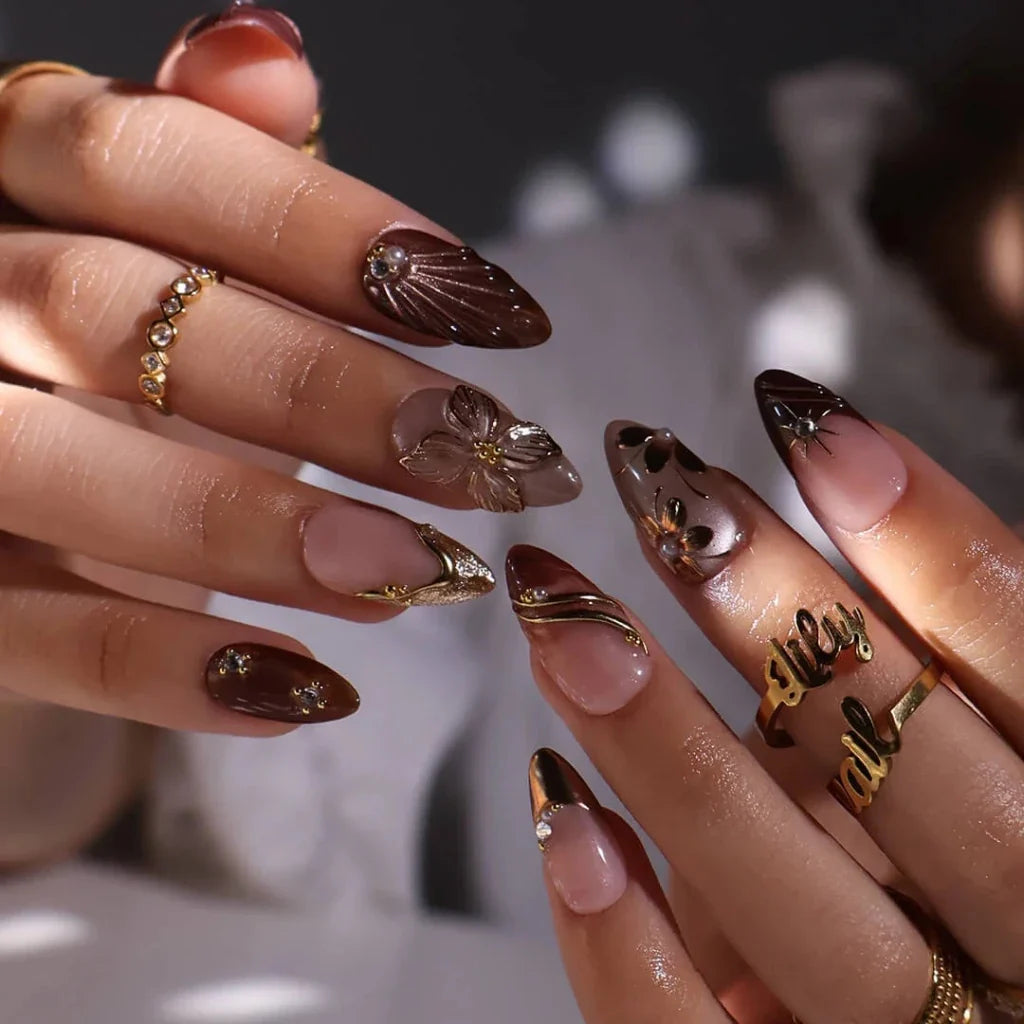 Velvet Ember Cat Eye Elegant Almond Press On Nails