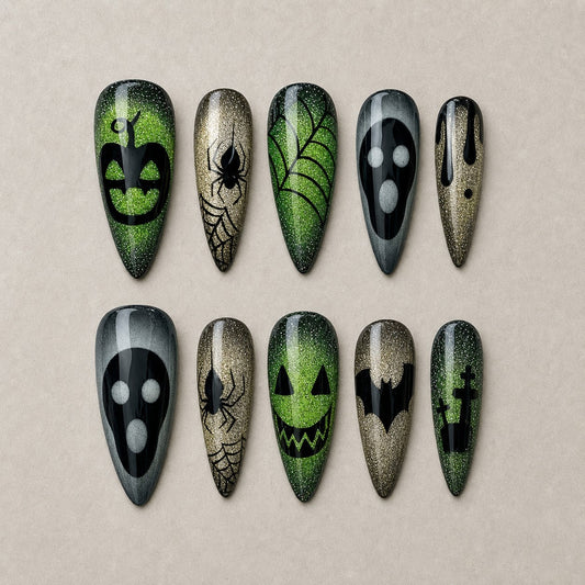 Velvet Jack Cat Eye Spooky Almond Press On Nails