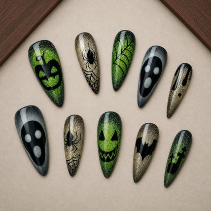 Velvet Jack Cat Eye Spooky Almond Press On Nails