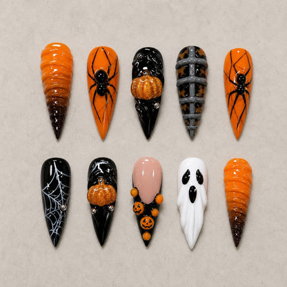 Widow's Harvest 3D Spooky Stiletto Press On Nails